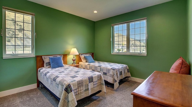 bedroom with carpet flooring and multiple windows