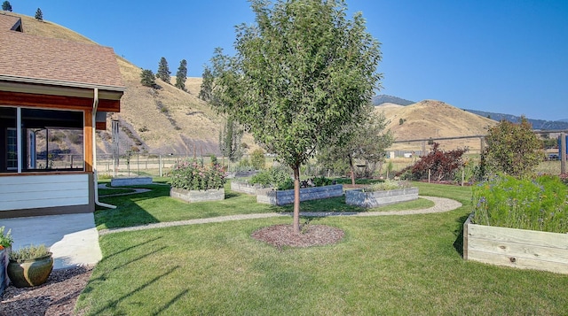 view of yard featuring a mountain view