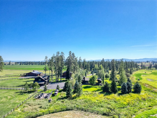 bird's eye view featuring a mountain view and a rural view