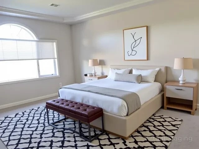 bedroom with baseboards and visible vents