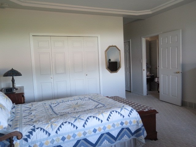 carpeted bedroom featuring a closet