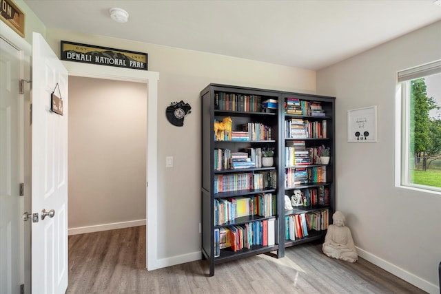 interior space with baseboards and wood finished floors