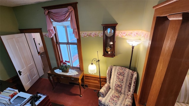 sitting room with carpet floors