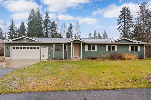 single story home with a front lawn and a garage