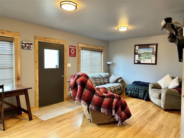 living room with light hardwood / wood-style floors