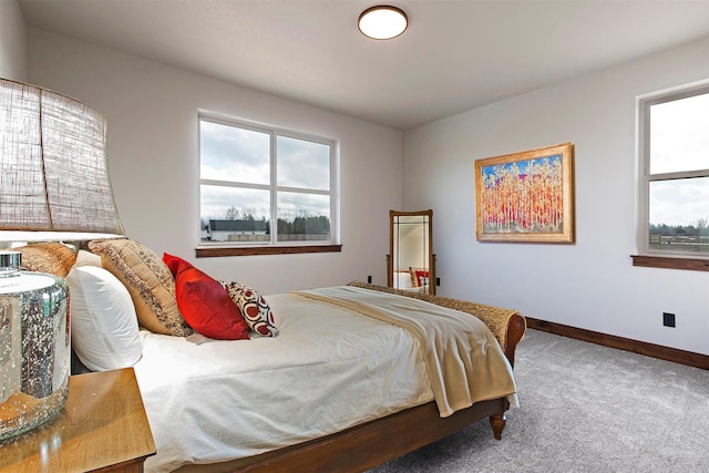 carpeted bedroom with multiple windows and baseboards