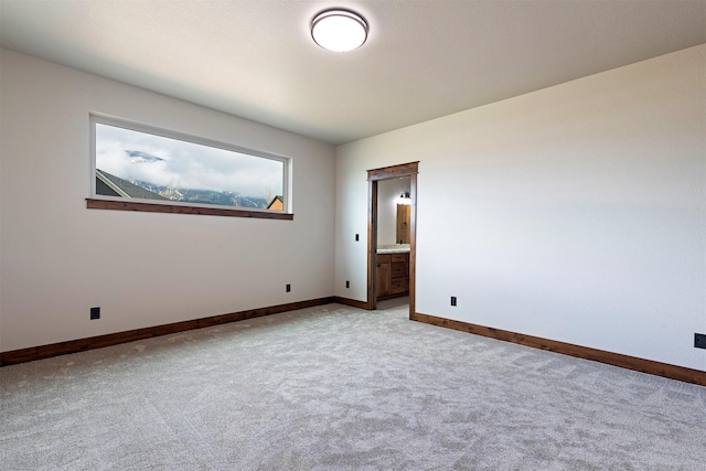 spare room featuring baseboards and light colored carpet