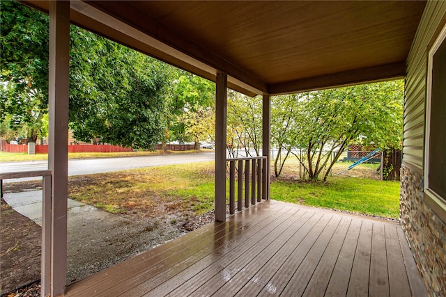 deck featuring a yard