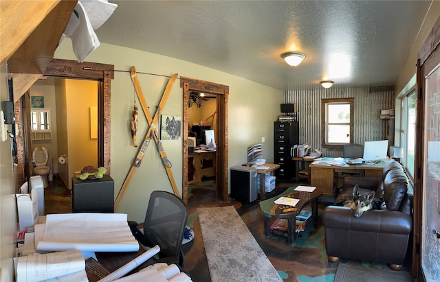 living room featuring a textured ceiling