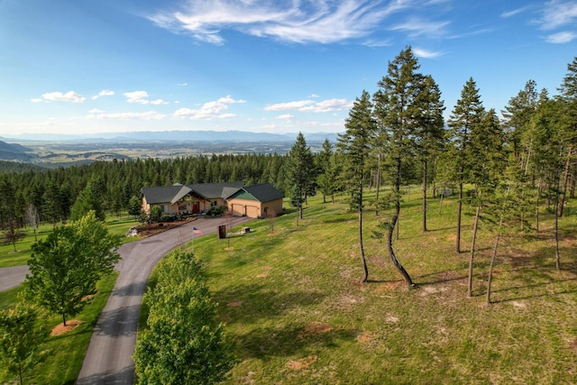 aerial view with a mountain view and a rural view