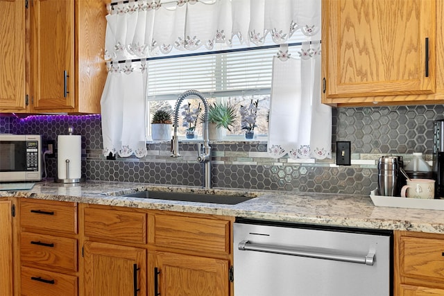 kitchen featuring appliances with stainless steel finishes, backsplash, and sink