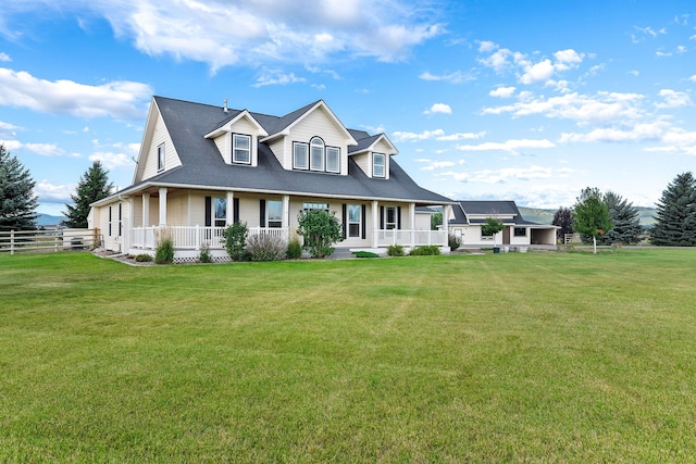 view of front facade with a front lawn and covered porch