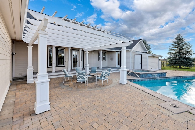 view of swimming pool featuring a pergola and a patio