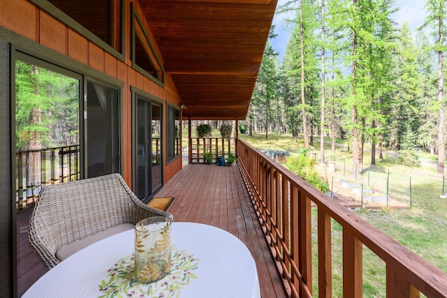 wooden balcony with a wooden deck