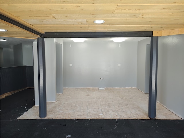 basement featuring wood ceiling