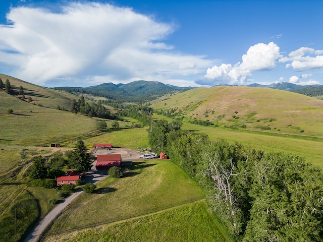 birds eye view of property with a mountain view and a rural view