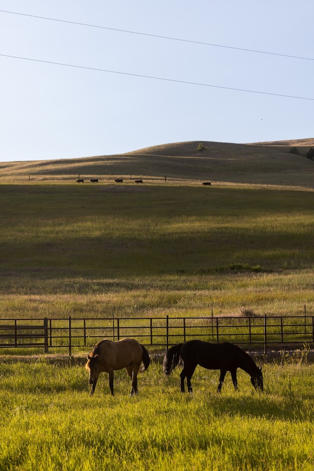 view of horse barn featuring a rural view