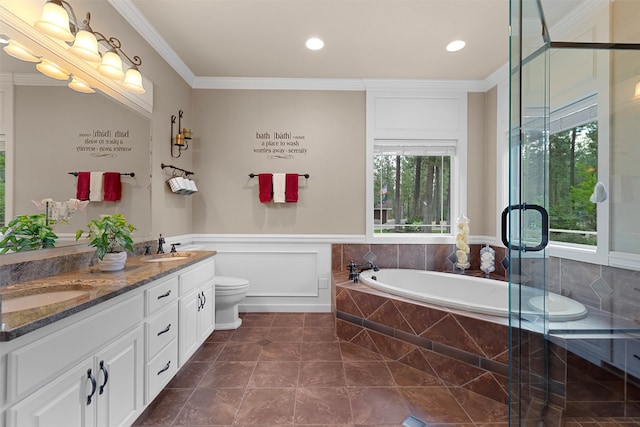 full bathroom with crown molding, tile patterned floors, and plenty of natural light