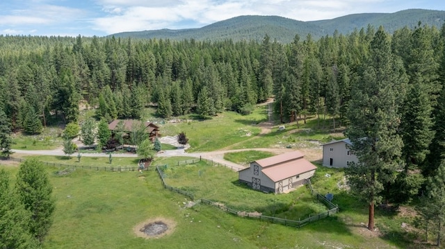 drone / aerial view featuring a rural view and a mountain view