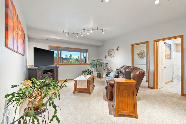 living room featuring light colored carpet