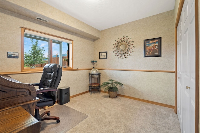 view of carpeted home office