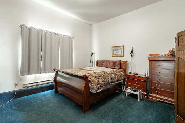 carpeted bedroom featuring baseboard heating