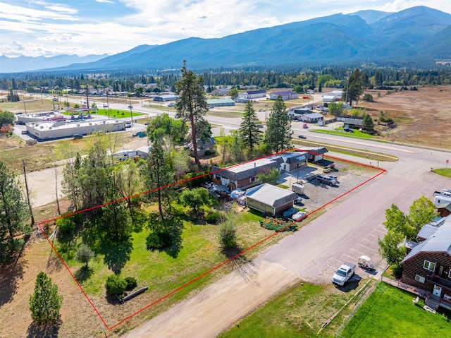 birds eye view of property featuring a mountain view