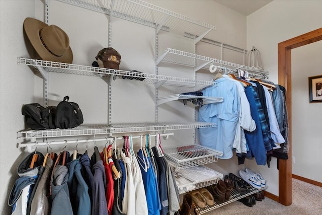 walk in closet featuring carpet floors