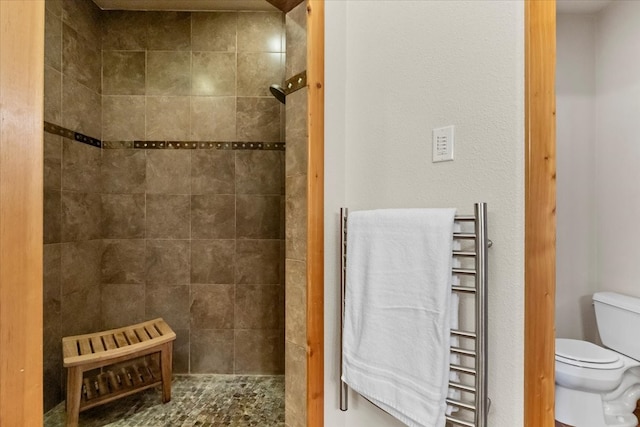 bathroom with tiled shower and toilet