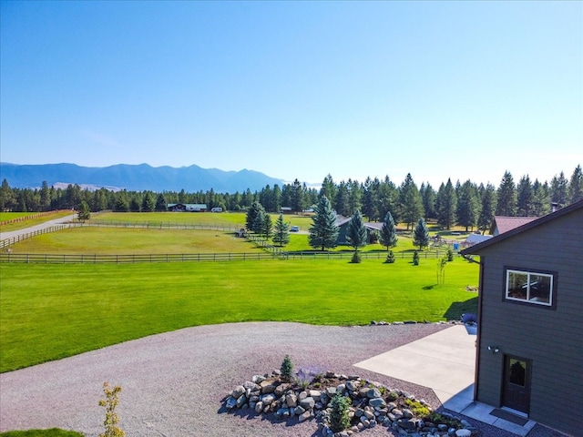 exterior space featuring a mountain view and a rural view