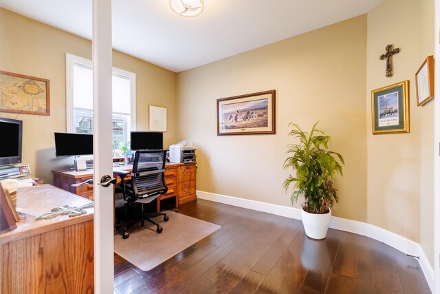 office area featuring dark hardwood / wood-style floors