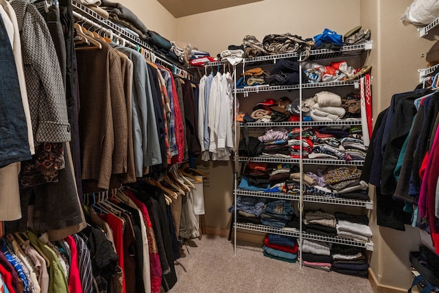 walk in closet featuring carpet floors