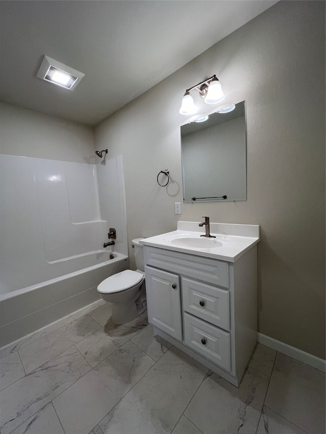 full bathroom featuring vanity, toilet, and shower / bath combination