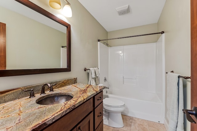 full bathroom with tile patterned flooring, vanity, toilet, and shower / bath combination