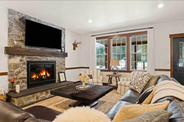2870 US Highway 93 W, Whitefish, MT 59937 - living room featuring a stone fireplace