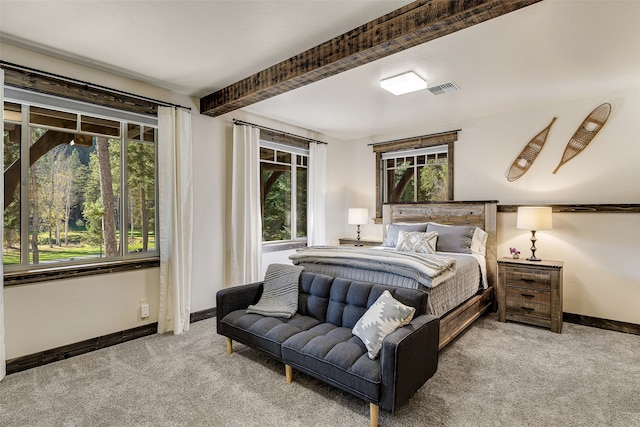 2870 US Highway 93 W, Whitefish, MT 59937 - carpeted bedroom featuring multiple windows and beam ceiling