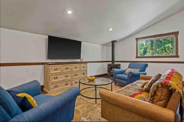 2870 US Highway 93 W, Whitefish, MT 59937 - living room with a wood stove and vaulted ceiling