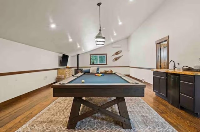 2870 US Highway 93 W, Whitefish, MT 59937 - recreation room with lofted ceiling, dark wood-style flooring, billiards table, and recessed lighting