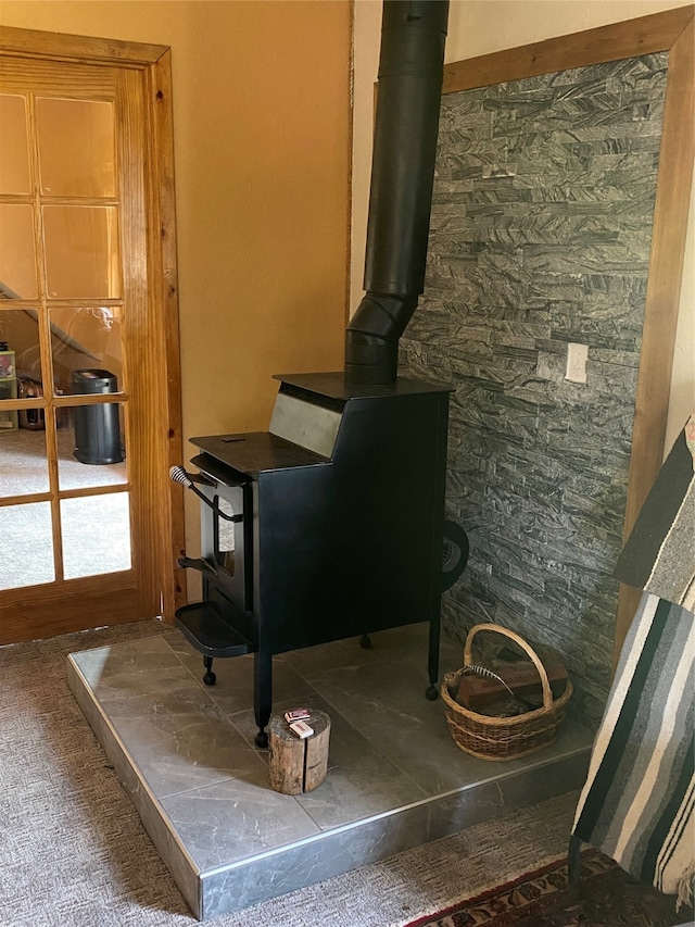 room details with a wood stove