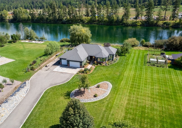 bird's eye view featuring a water view