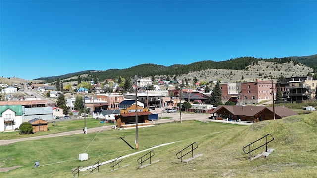 view of property's community with a mountain view and a yard