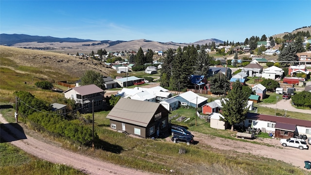 bird's eye view with a mountain view