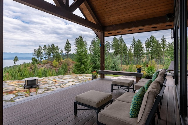 wooden terrace with a mountain view