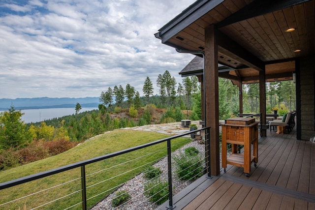 wooden deck with a water view