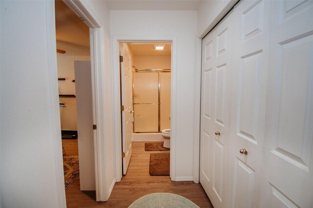 hall with light hardwood / wood-style flooring