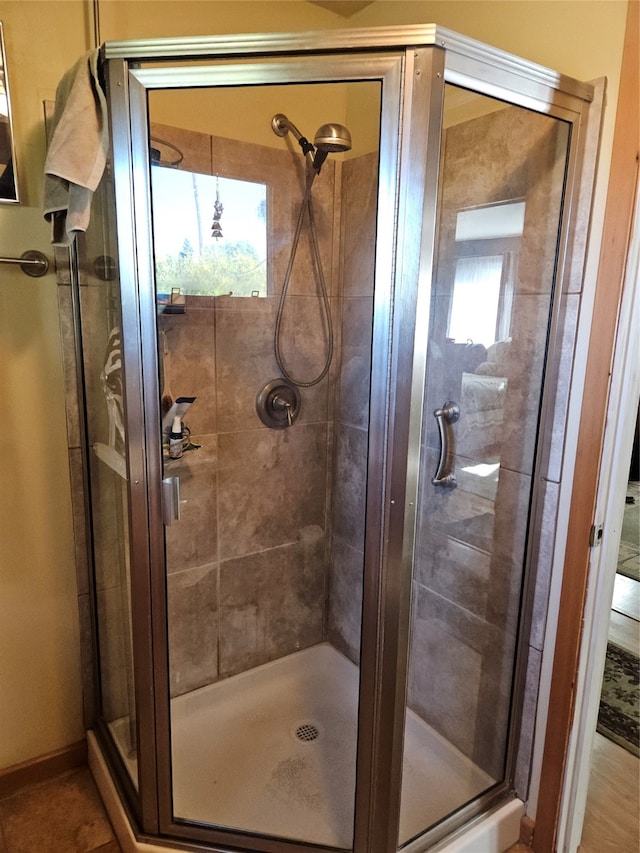 bathroom featuring plenty of natural light and walk in shower