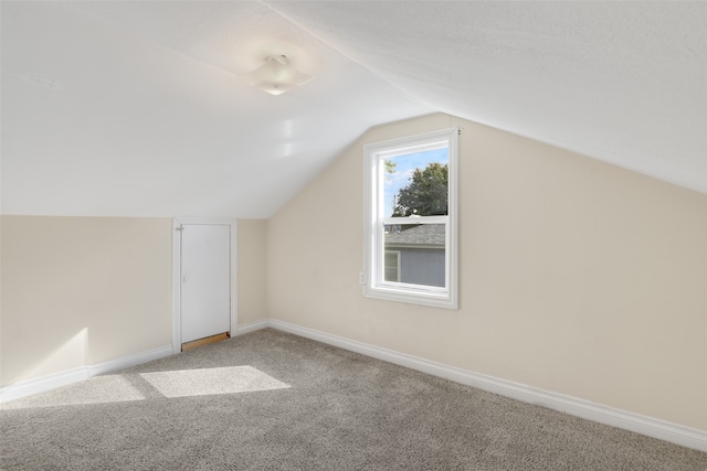 bonus room with carpet floors and lofted ceiling