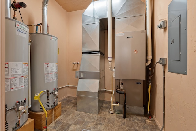 utility room with water heater and electric panel