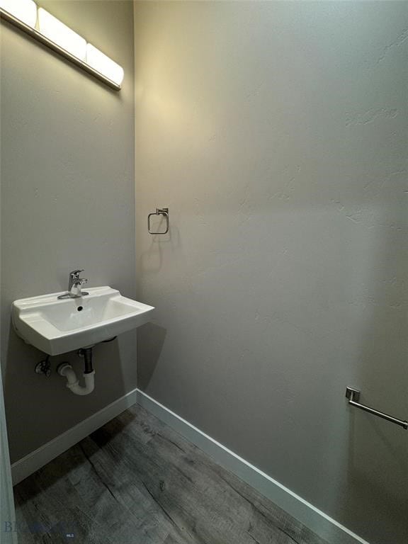 bathroom featuring wood-type flooring and sink