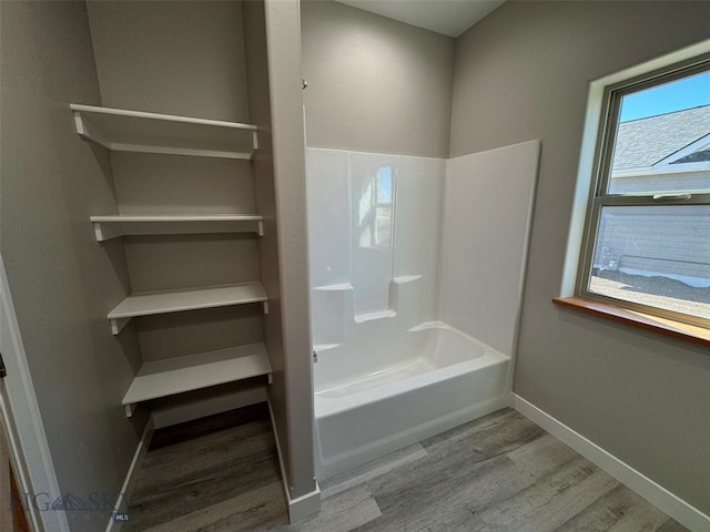 bathroom with wood-type flooring